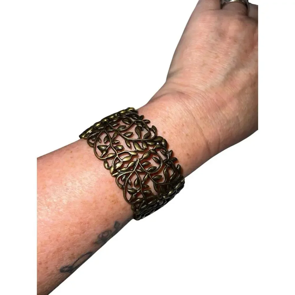 Paparazzi Antique Brass Filigree Leaf Stretch Cuff Bracelet New with Tag‎